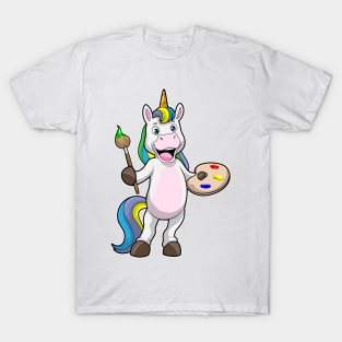 Unicorn at Painting with Brush & Colour T-Shirt